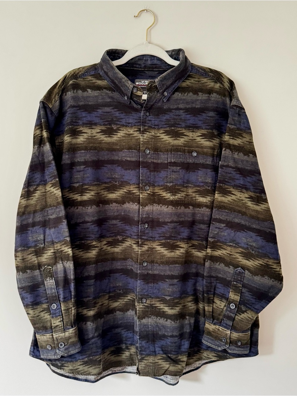 Woolrich Vintage Y2K Western Button Down Flannel Shirt Jacket, Blue / Green – XL